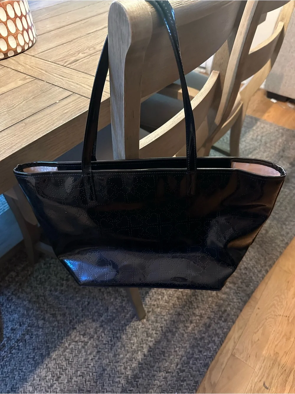 kate spade Black Patent Shoulder Tote with Perforated Pattern